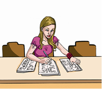Ilustración de una persona haciendo un examen